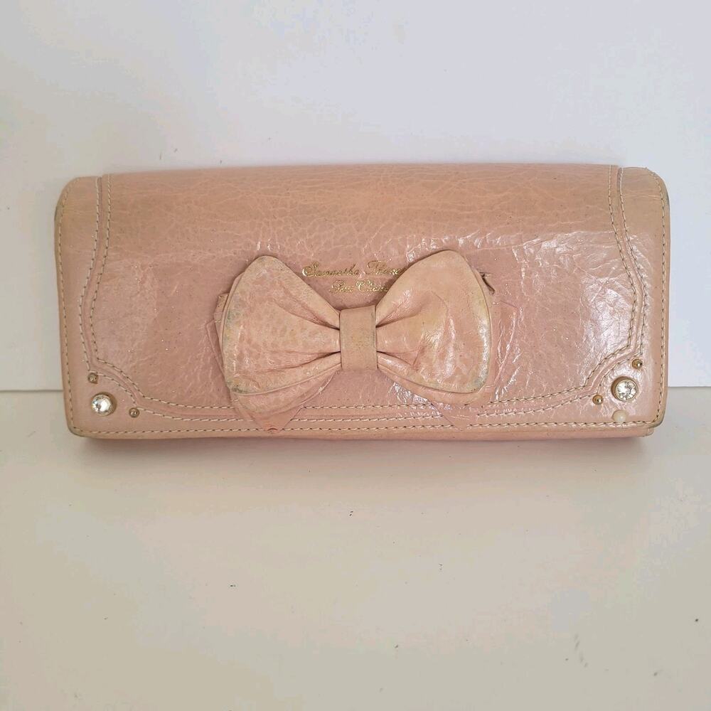 Samantha Thavasa Geniue Leather Wallet Boho Quality Bow Purple Designer Envelope